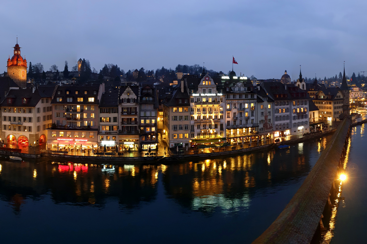 View from the top of the famous Lucerne water tower at the Kapelbridge