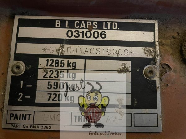 MGB/GT Vin No. Plate Stamped as per original (June 1979- October 1980 cars 3 lines )