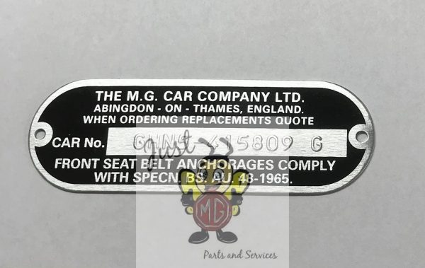 MGB/C & Factory V8 Chassis Plate Embossed with your Number as per Original (UK Cars 1967-1979)
