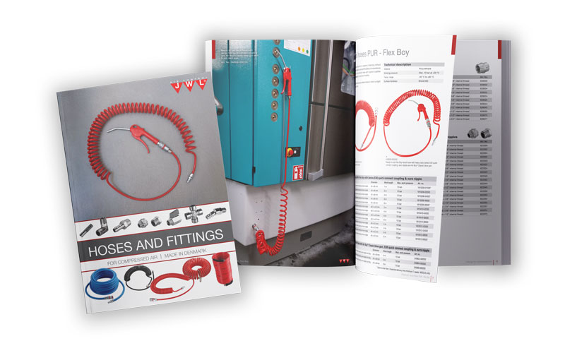 Catalogue with compressed air hoses and fittings