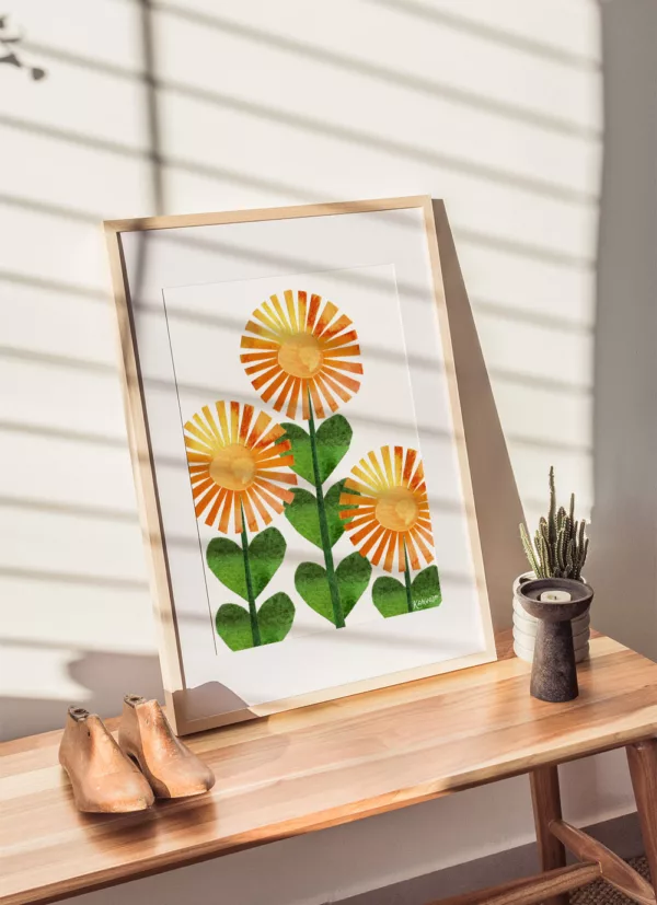 Plakat med illustrasjon av gule/oransje blomster