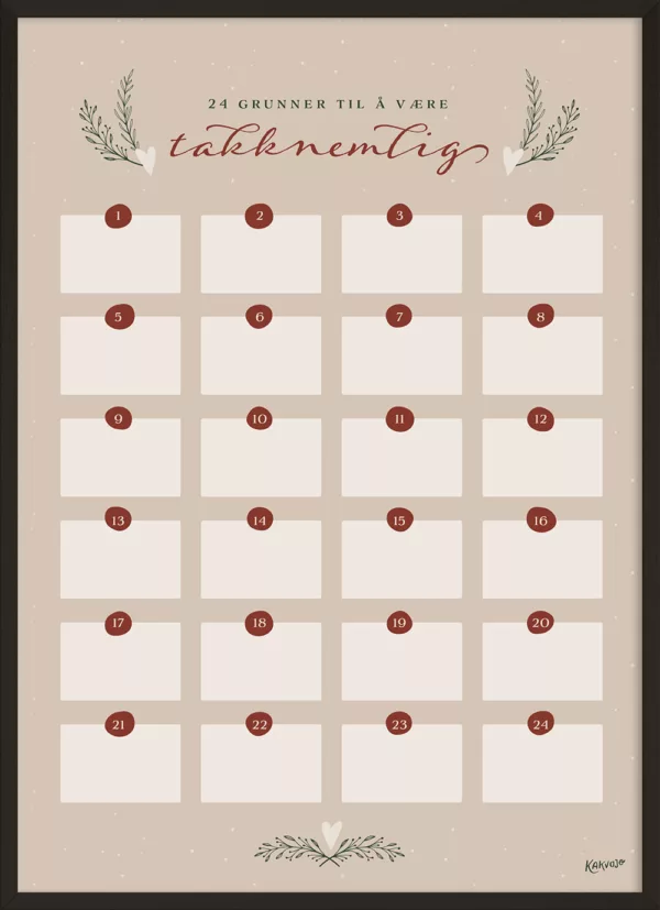 plakat med takknemlighetskalender adventskalender