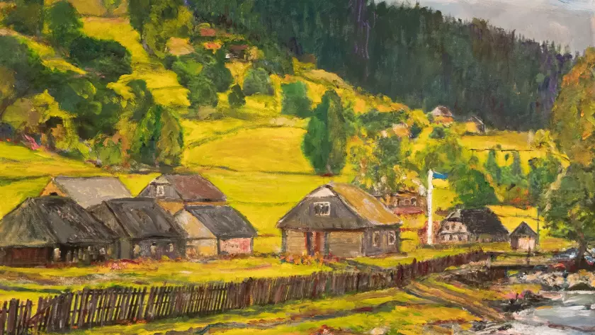 Carl Håkan Källåker - Carpathian village by the river - 70 x 60 – Oil on canvas