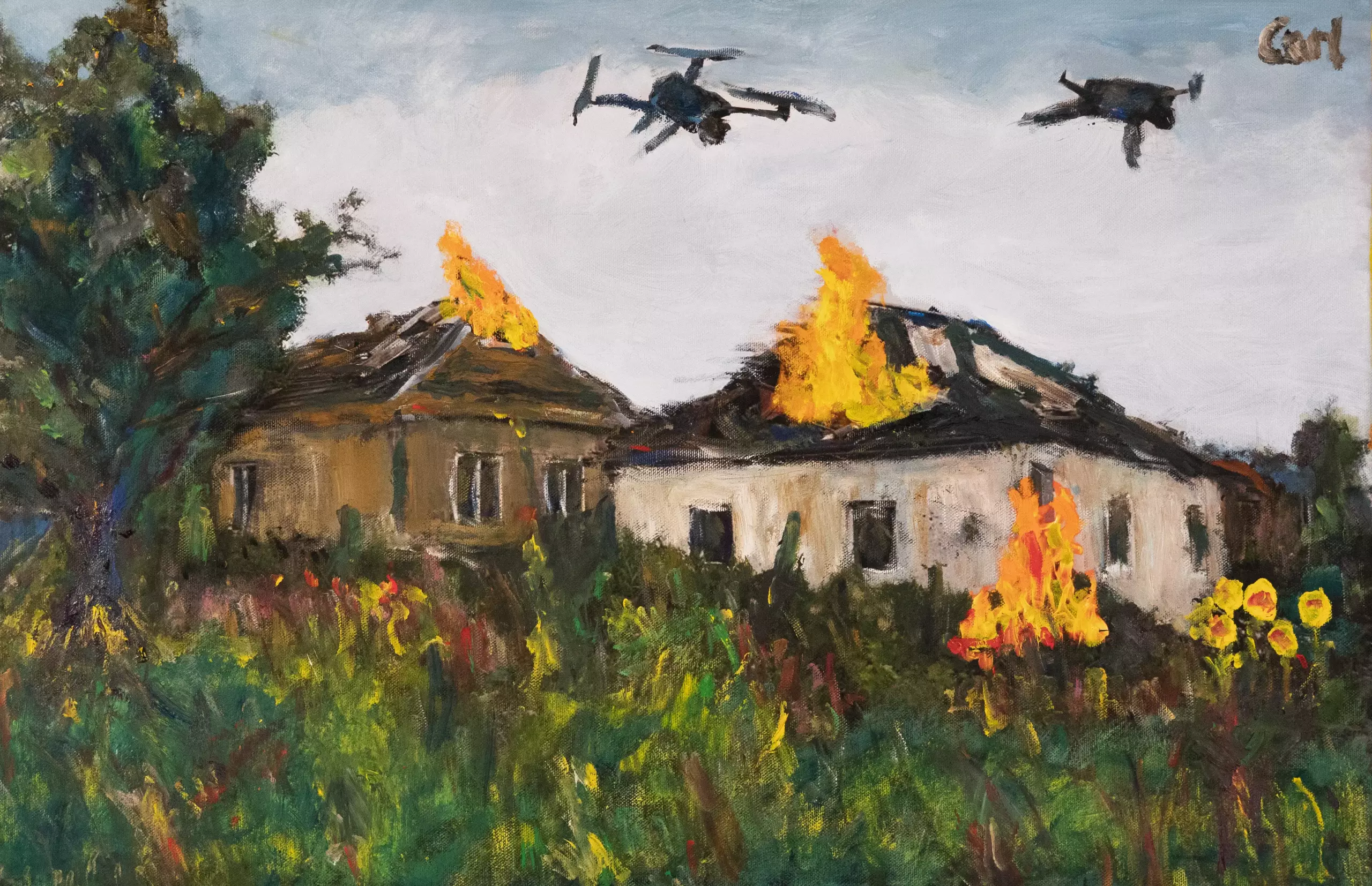 Drones in Ukrainian village