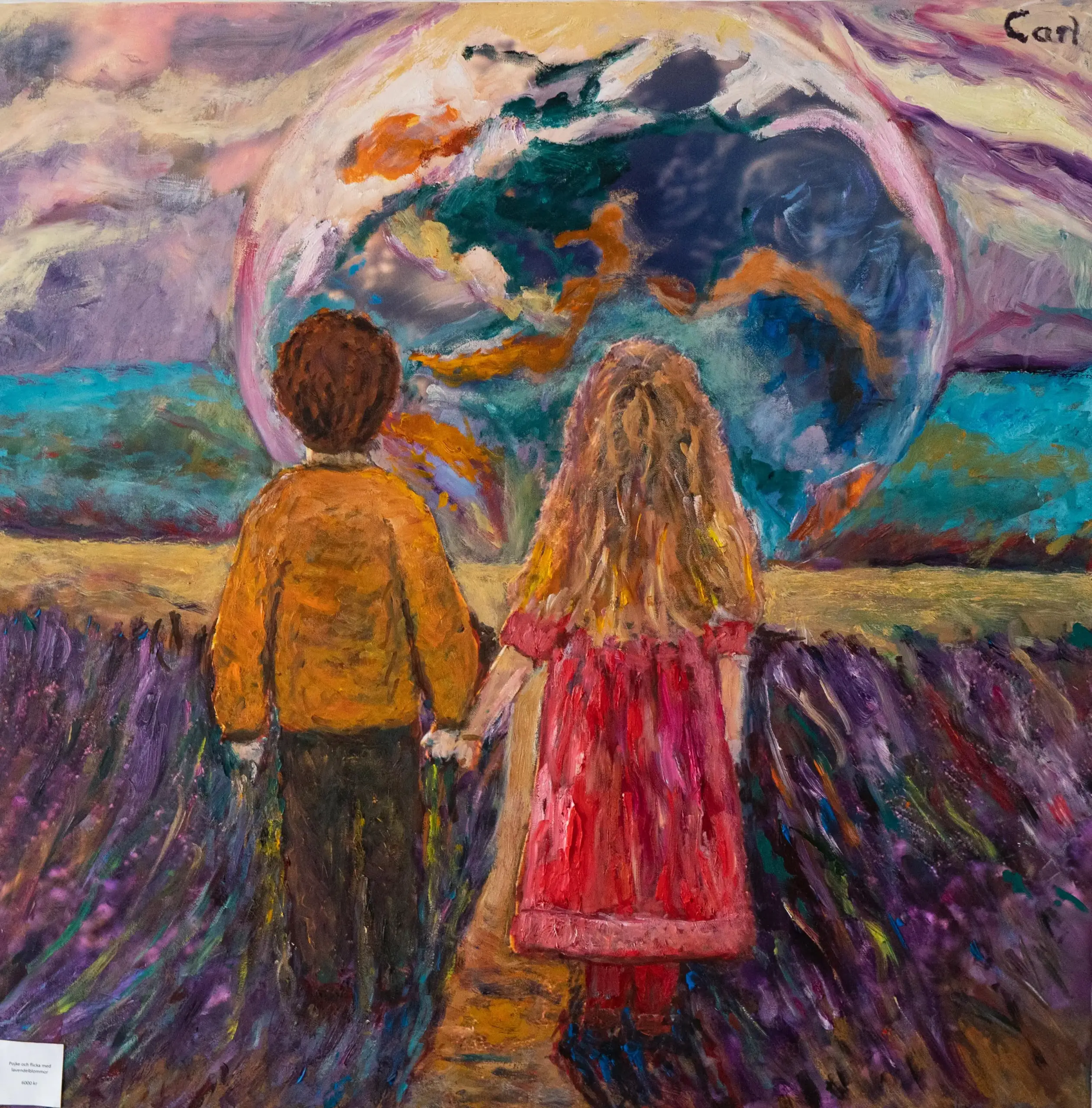 Young boy and girl reflection of world