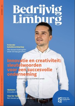 Cover van Bedrijvig Limburg met Lennert Gysen van branding bureau KAPMES