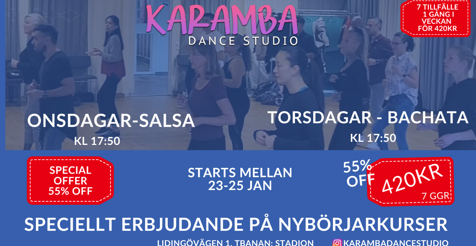 Schema Karamba Dance Studio Dansa salsa, bachata och kizomba i Stockholm