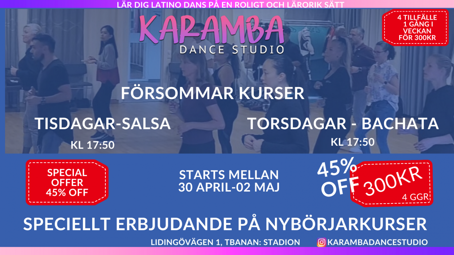 Schema Karamba Dance Studio Dansa salsa, bachata och kizomba i Stockholm