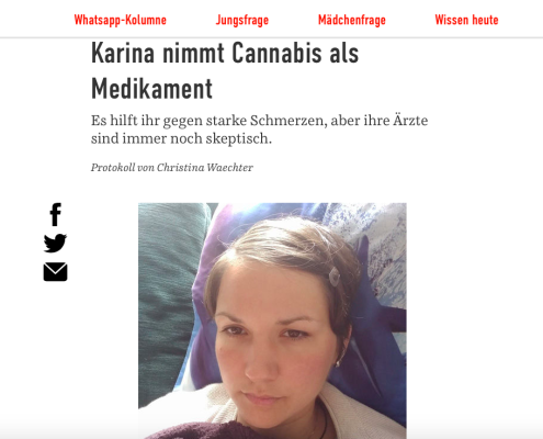 Screenshot des Artikel über mein Leben mit medizinischem Marijuana auf jetzt.de