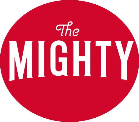 The Mighty Logo: White letters on red background