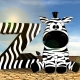 Ein Zebra sitzt mit gespreizten Beinen auf dem Boden neben einem gestreiften Buchstaben Z.