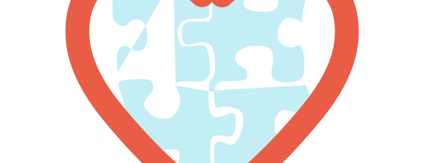 Logo des Deutschen Vereins für POTS und Dysautonomien: rotes Herz mit blauen Puzzelstücken innen