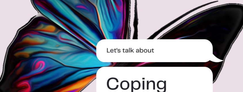 A colorful butterfly and the words let's talk about coping with EDS