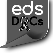 EDS Docs Logo: Eine schwarze Fahne mit dem Text: EDS Docs. Das "O" ist eine Awareness Schleife mit Zebraprint.