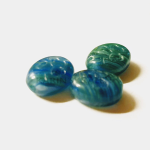 Glaskralen Blauw-Mixkleur Plat Ovaal 10mm