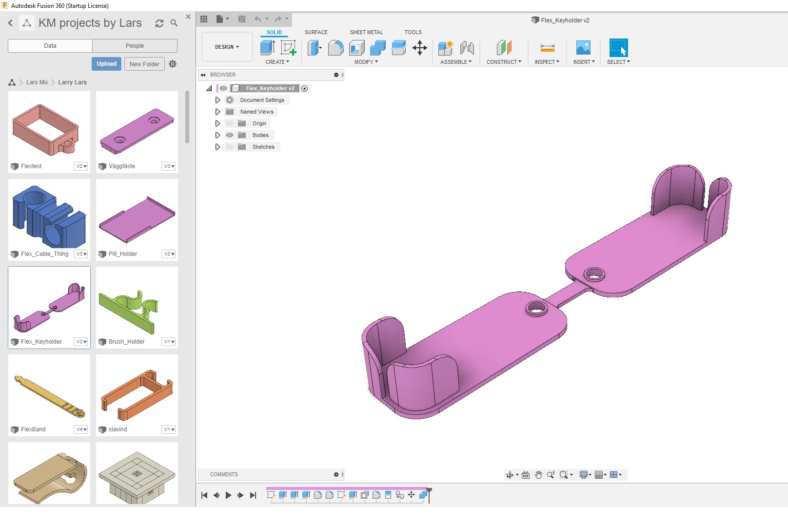 Skydd för nyckelknippa ritat i Fusion 360