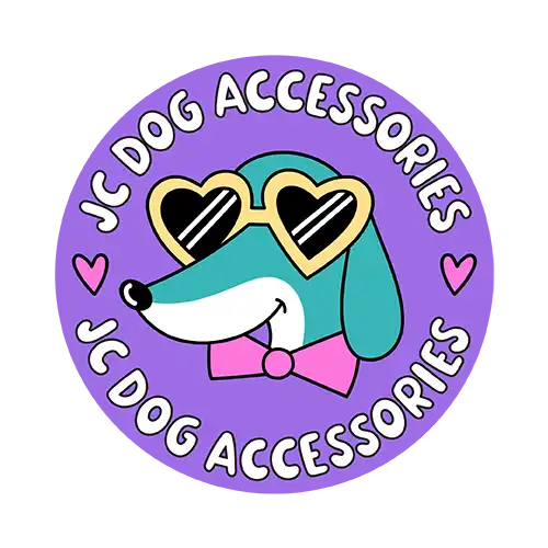 A Logo Design featuring a dog wearing a bowtie and heartshaped sunglasses