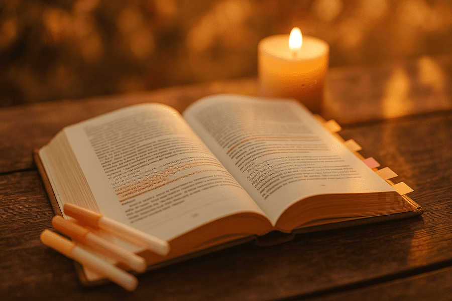 Epigenetik einfach erklärt – Buchmetapher mit farbigen Markierungen