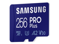 Samsung PRO Plus - Flashhukommelseskort (microSDXC til SD adapter included) - 256 GB - A2 / Video Class V30 / UHS-I U3 / Class10 - microSDXC UHS-I - blå