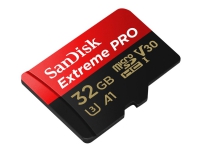 SanDisk Extreme Pro - Flash-minneskort (microSDXC till SD-adapter inkluderad) - 32 GB - A1 / Video Class V30 / UHS-I U3 - 667x - microSDHC UHS-I