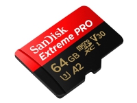 SanDisk Extreme Pro - Flash-minneskort (microSDXC till SD-adapter inkluderad) - 64 GB - A2 / Video Class V30 / UHS-I U3 / Class10 - mikroSDXC UHS-I