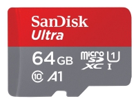 SanDisk Ultra - Flash-minneskort (microSDXC till SD-adapter inkluderad) - 64 GB - A1 / UHS-I U1 / Class10 - mikroSDXC UHS-I