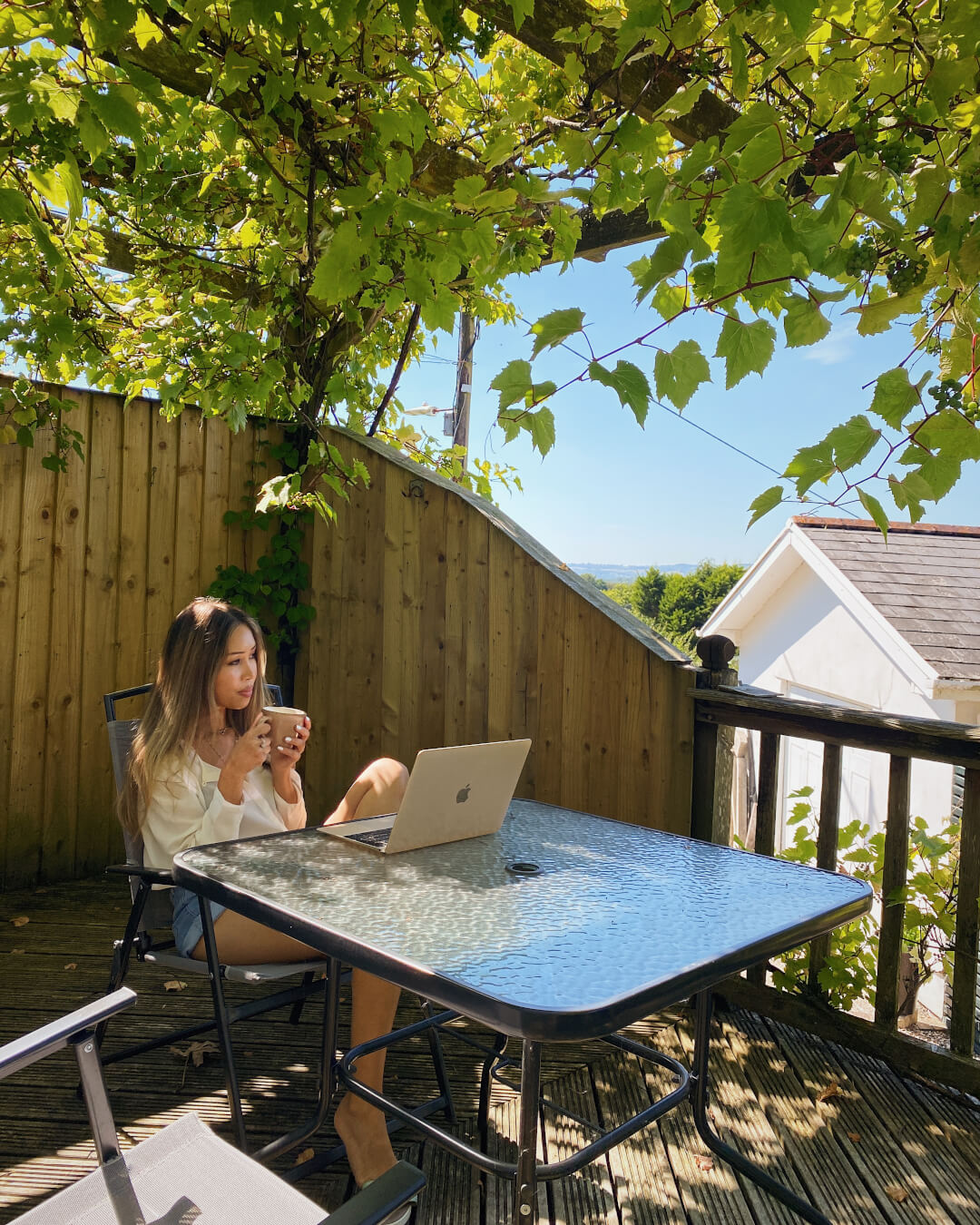 Working on laptop outside Working on laptop outside