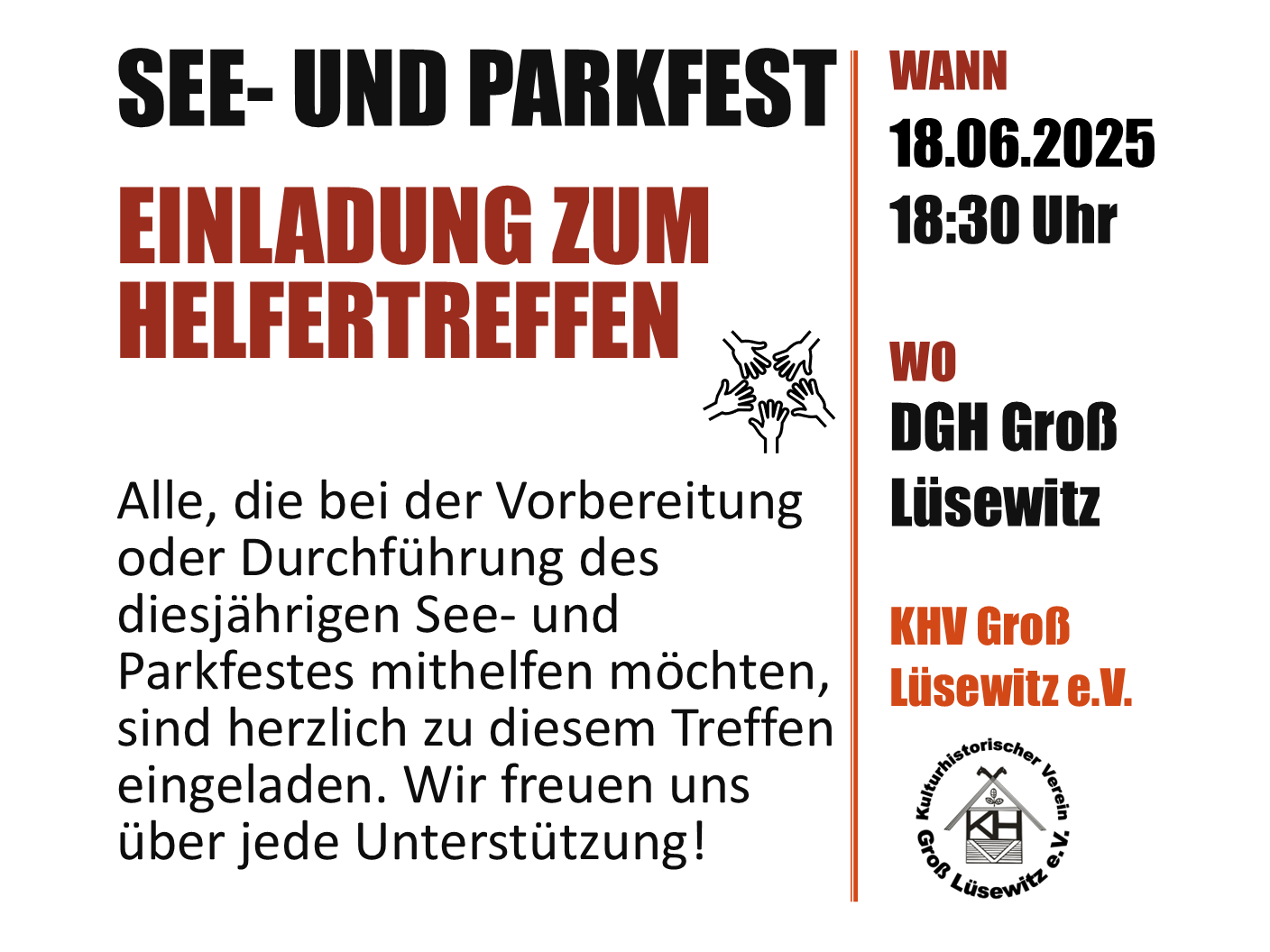 Du betrachtest gerade Helfertreffen für See- und Parkfest
