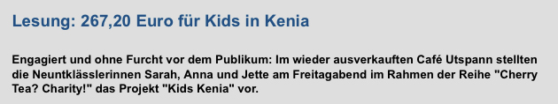 Geschwister Prenski Schule - Lesung: 267,20 Euro fÃ¼r KIDS Kenia e.V.