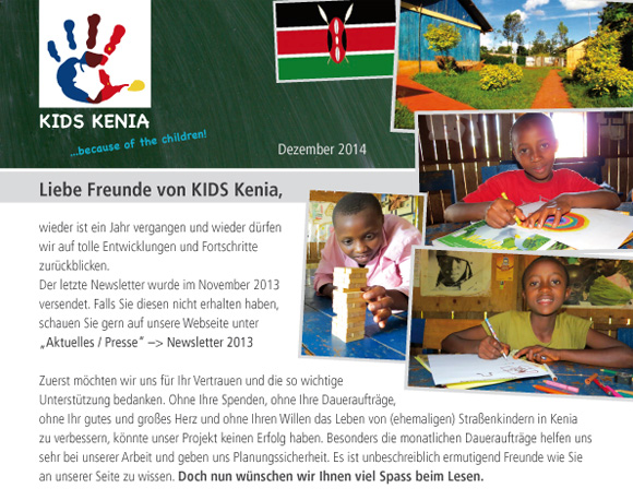 Unser Newsletter 2014 - KIDS Kenia sagt: Vielen Dank - Thank You - Asante Sana