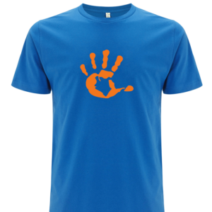 Produktbild Shirt Men unisex BRIGHTBLUE mit oranger Hand