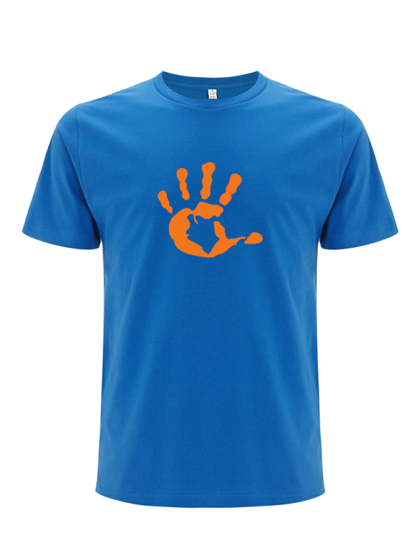 Produktbild Shirt Men unisex BRIGHTBLUE mit oranger Hand