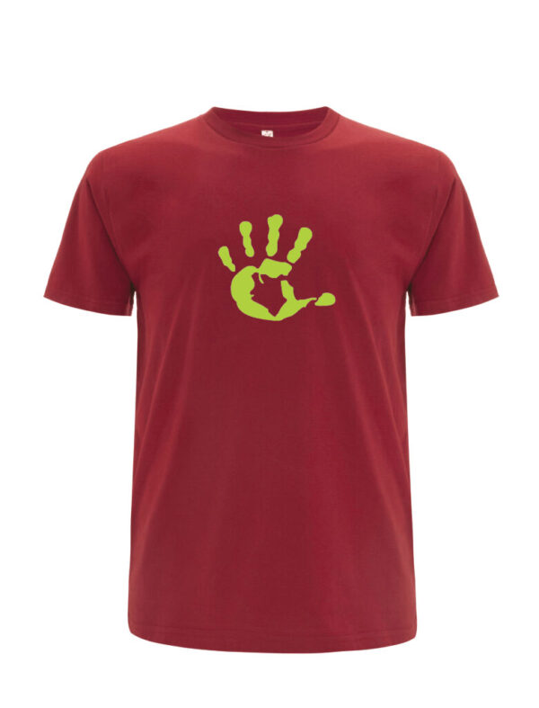 Produktbild Shirt Men unisex DUNKELROT mit apfelgrüner Hand