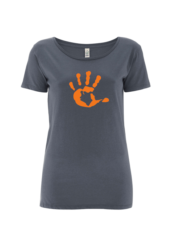 Produktbild Shirt Damen tailliert LIGHT CHARCOAL mit oranger Hand