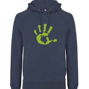 Produkbeispielbild für DENIM BLUE Hoodie mit apffelgrüner Hand