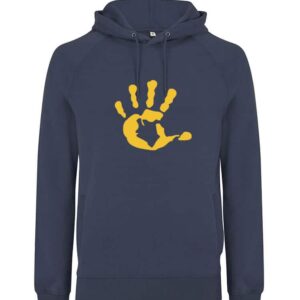 Produktbild DENIM BLUE Hoodie mit senfgelber Hand