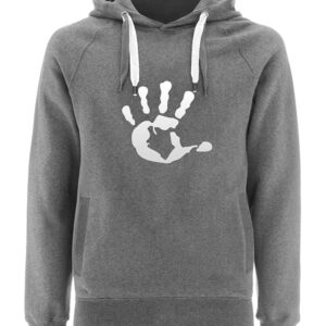 Produktbild grauer Hoodie mit weißer Hand