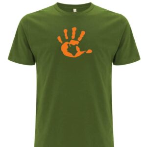 Produktbild Shirt Men unisex OLIVGRÜN mit oranger Hand