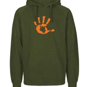 Produktbild military oliv Hoodie mit oranger Hand