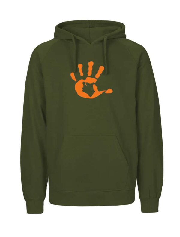 Produktbild military oliv Hoodie mit oranger Hand