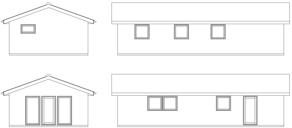 Facader: Basis 65 kvm 5,55 m i bredden med entre i facade