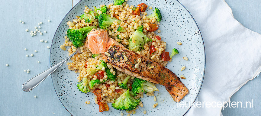 Couscous met broccoli en zalm