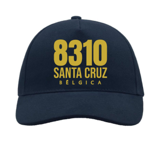 Black cap with golden print that says 8310 Santa Cruz Bélgica