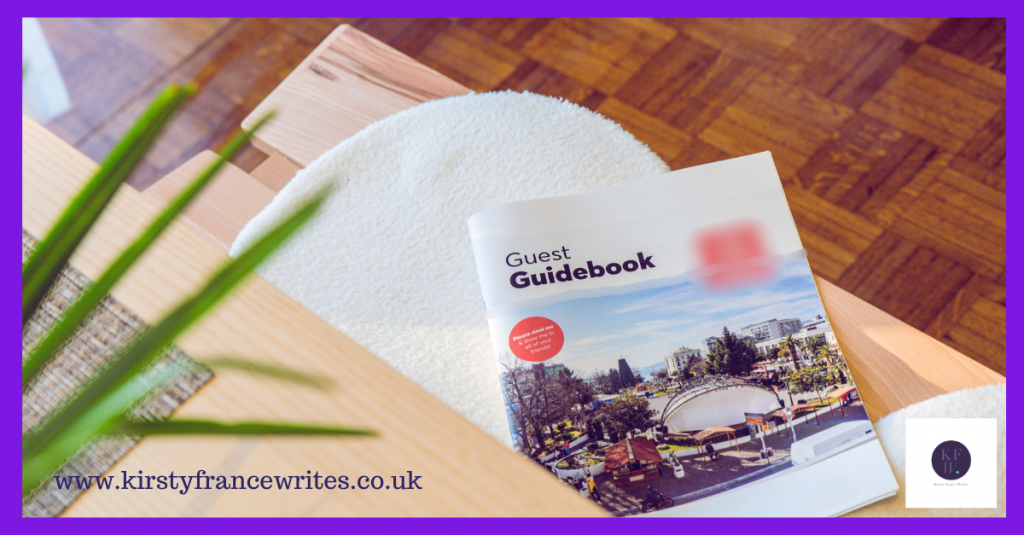 Image shows a guest guidebook, which is one way of creating marketing to look after your existing customers.