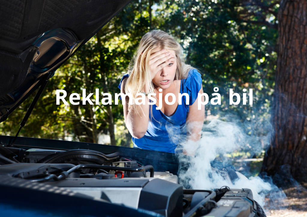 Bilde av ødelagt bil og teksten "reklamasjon på bil"
