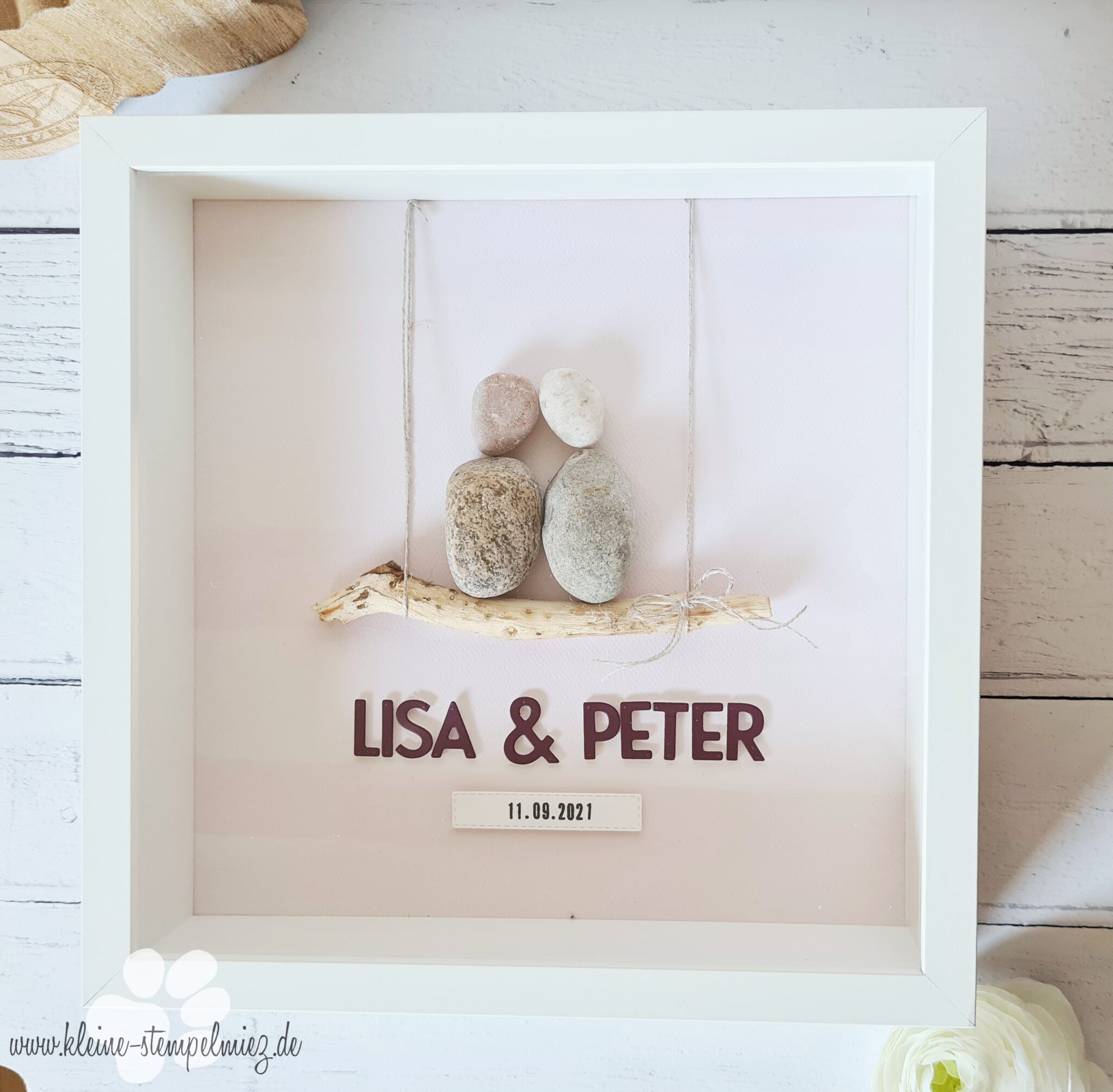 Bilderrahmen zur Hochzeit Kleine Stempelmiez Basteln aus Liebe