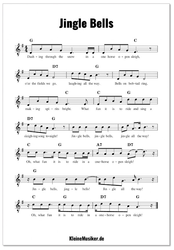 Jingle Bells Noten, Tabs und Akkorde KleineMusiker