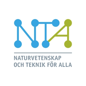 Logotyp för NTA Naturvetenskap och Teknik för Alla, med stiliserade blå och gröna bokstäver och text under.