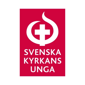 Logotyp för Svenska Kyrkans Unga med en vit korssymbol på en röd bakgrund.