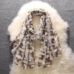 Ref 1026 – Foulard Ecru Motif Chat Marron